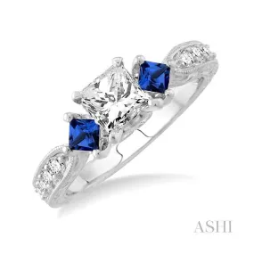 Princess Shape Past Present & Future Gemstone & Diamond Engagement Ring