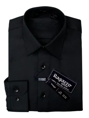 Ragazzo 36627 Boy's Slim Fit Dress Shirt - Tonal Diagonal Weave - Black Ragazzo 36627 Boy's Slim Fit Dress Shirt - Tonal Diagonal Weave - Black