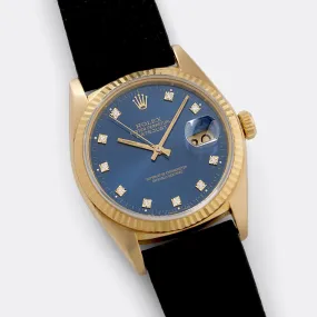 Rolex Datejust Yellow Gold 16018 Blue Diamond Hours Dial