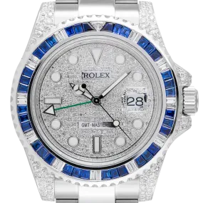 Rolex GMT-Master II Stainless Steel Diamond Set Blue Custom Bezel Diamond PavE Dial 116710LN