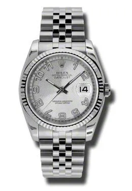 Rolex Oyster Perpetual 36 mm Silver Concentric Dial Stainless Steel Jubilee Bracelet Automatic Men's Watch 116234SCAJ