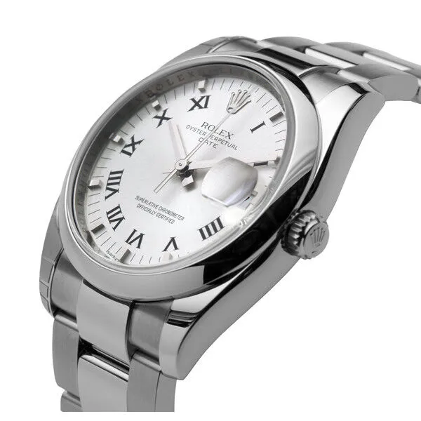 Rolex Oyster Perpetual Date 34 Silver Dial Stainless Steel Bracelet Automatic Men's Watch 115200SRO