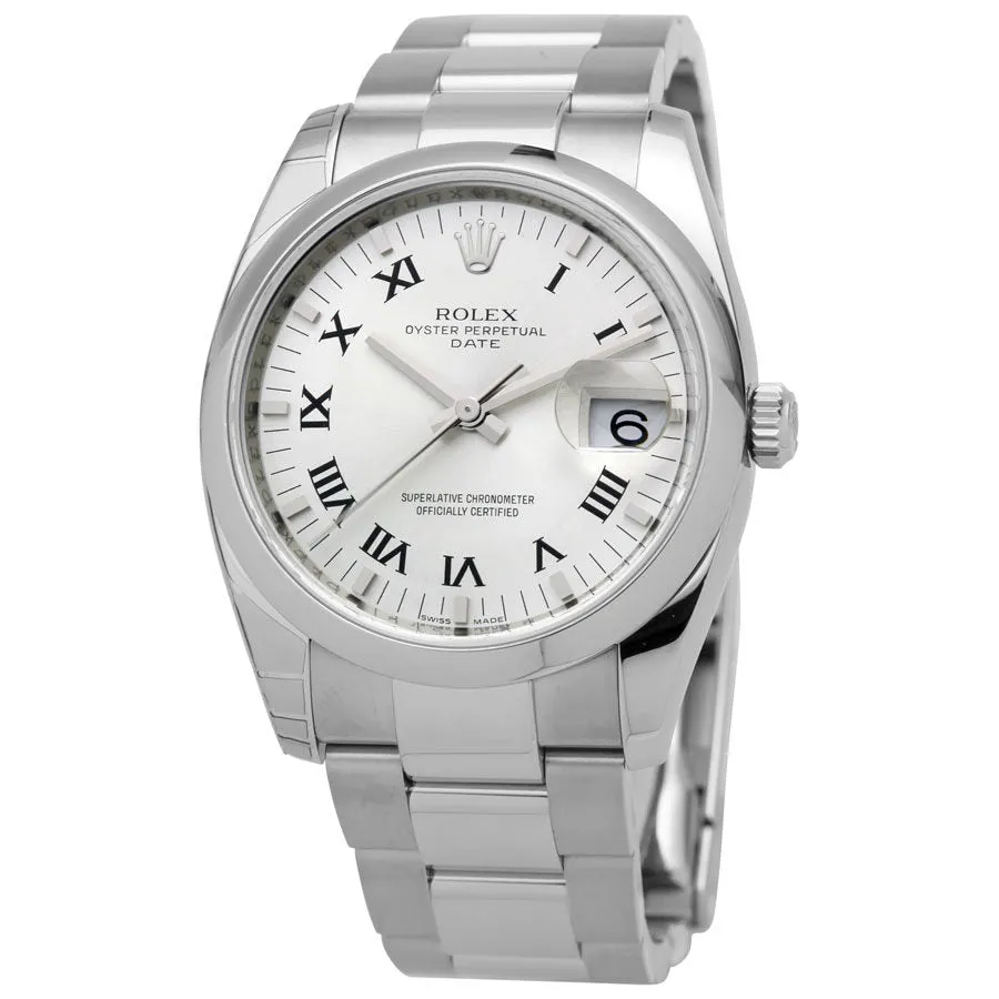 Rolex Oyster Perpetual Date 34 Silver Dial Stainless Steel Bracelet Automatic Men's Watch 115200SRO