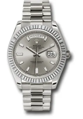 Rolex Oyster Perpetual Day-Date Silver Diamond Dial Automatic Men's 18 Carat White Gold President Watch 228239SDP