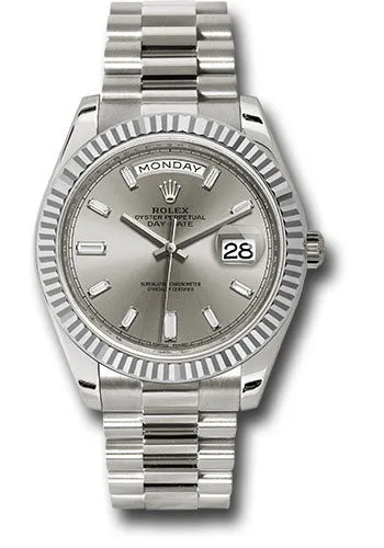 Rolex Oyster Perpetual Day-Date Silver Diamond Dial Automatic Men's 18 Carat White Gold President Watch 228239SDP