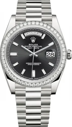 Rolex - Unworn White Gold Day-Date Presidential Black Baguette Dial Diamond Bezel 228349RBR