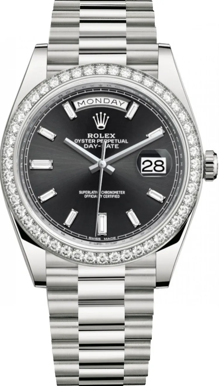 Rolex - Unworn White Gold Day-Date Presidential Black Baguette Dial Diamond Bezel 228349RBR