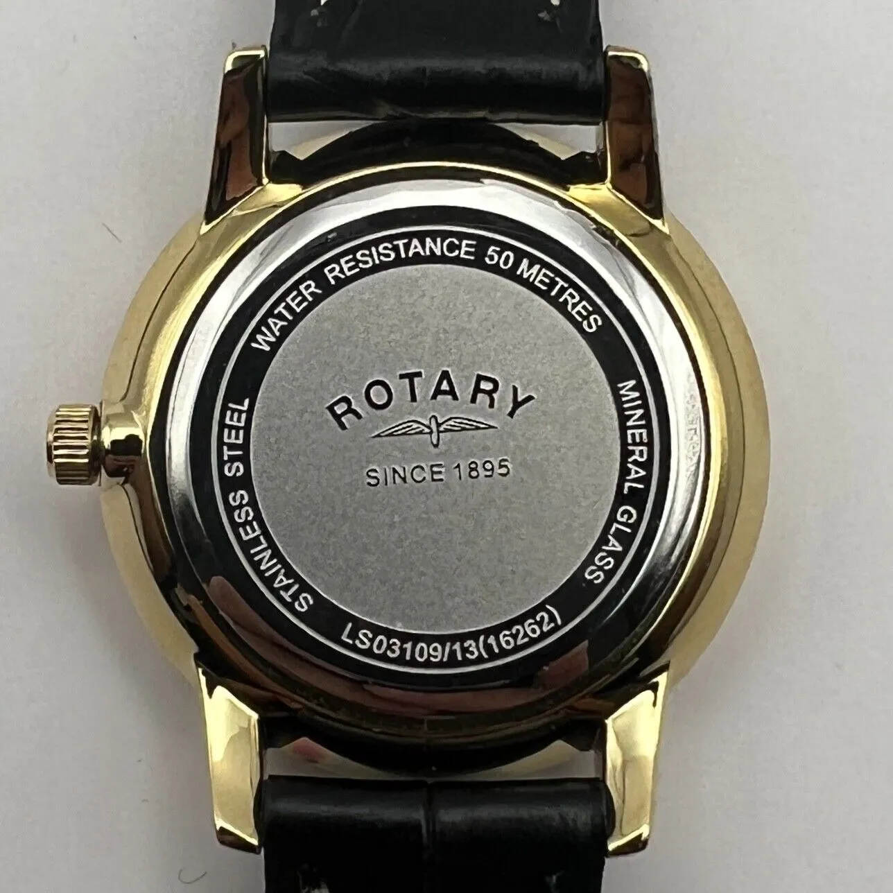 Rotary Ladies Gold Plated Case Black Leather Strap Diamond Set Black Dial Watch