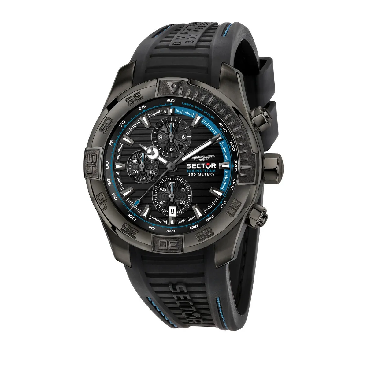 sector  diving team 45mm chronograph blk dial blk strap watch