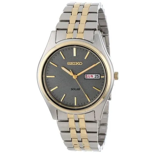 Seiko Men's Two Tone Day Date Quartz Solar Watch SNE042