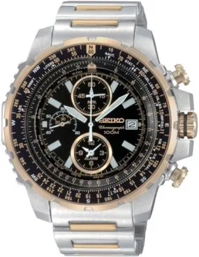 Seiko SNAD06 Men's Chronographs Black Dial Two Tone Alarm Watch
