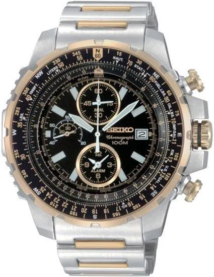 Seiko SNAD06 Men's Chronographs Black Dial Two Tone Alarm Watch