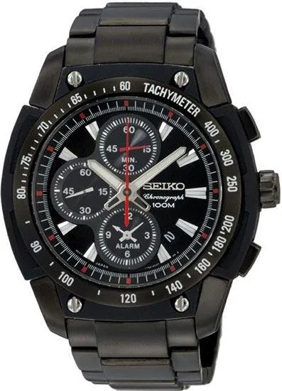 Seiko SNAD49 Men's Black IP Alarm Chronograh Watch