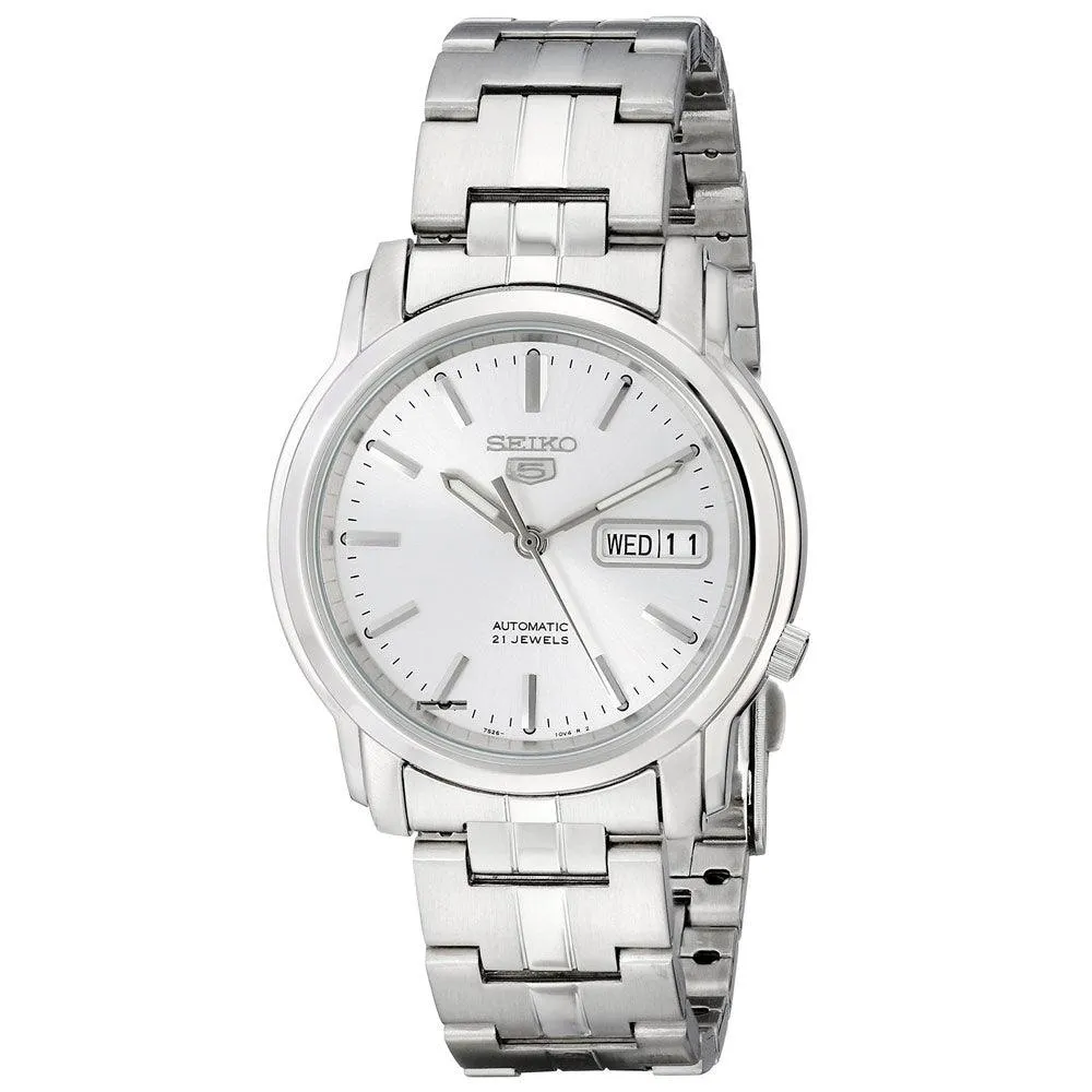 Seiko SNKK65 Men's Seiko 5 Automatic Silver Tone Dial Steel Bracelet Watch