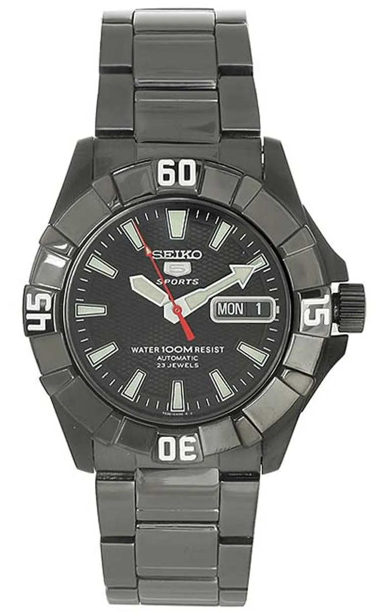 Seiko SNZF63 Men's Sports 5 Black IP Automatic Watch