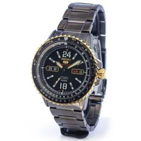 Seiko SRP356 Men's 5 Sports Black Dial Black IP Steel Bracelet Automatic Watch