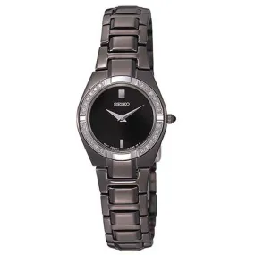 Seiko SUJF11 Women's Dress Diamond Accented Bezel Black Dial Quartz Black Ion Plated Watch