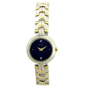 Seiko SUJF43 Women's Dress Blue Dial Two Tone Yellow Gold Steel Bracelet Diamond Watch