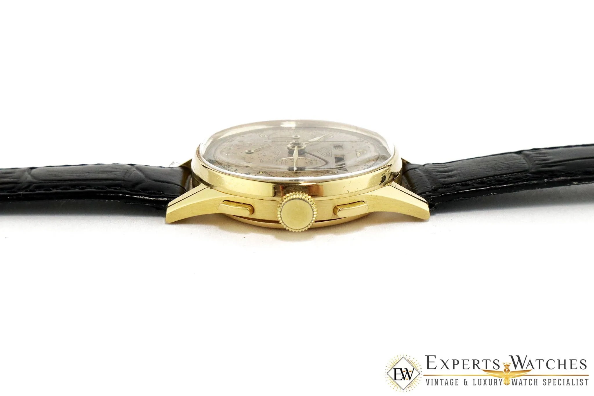 Serviced Vintage 1947 Heuer 2558 18K Gold Dato Compax DATORA Valjoux 72C