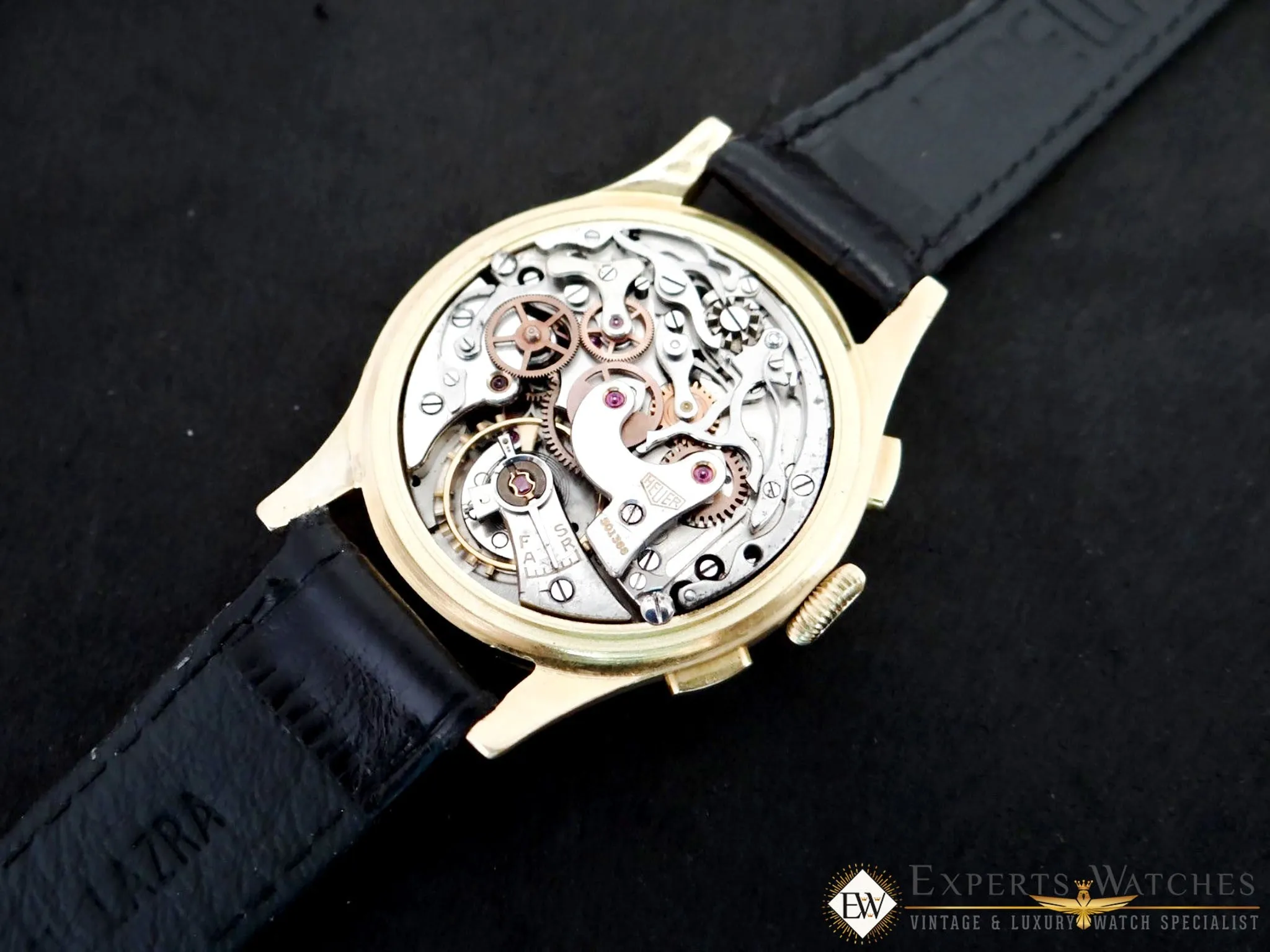Serviced Vintage 1947 Heuer 2558 18K Gold Dato Compax DATORA Valjoux 72C