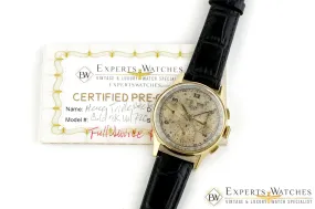 Serviced Vintage 1947 Heuer 2558 18K Gold Dato Compax DATORA Valjoux 72C