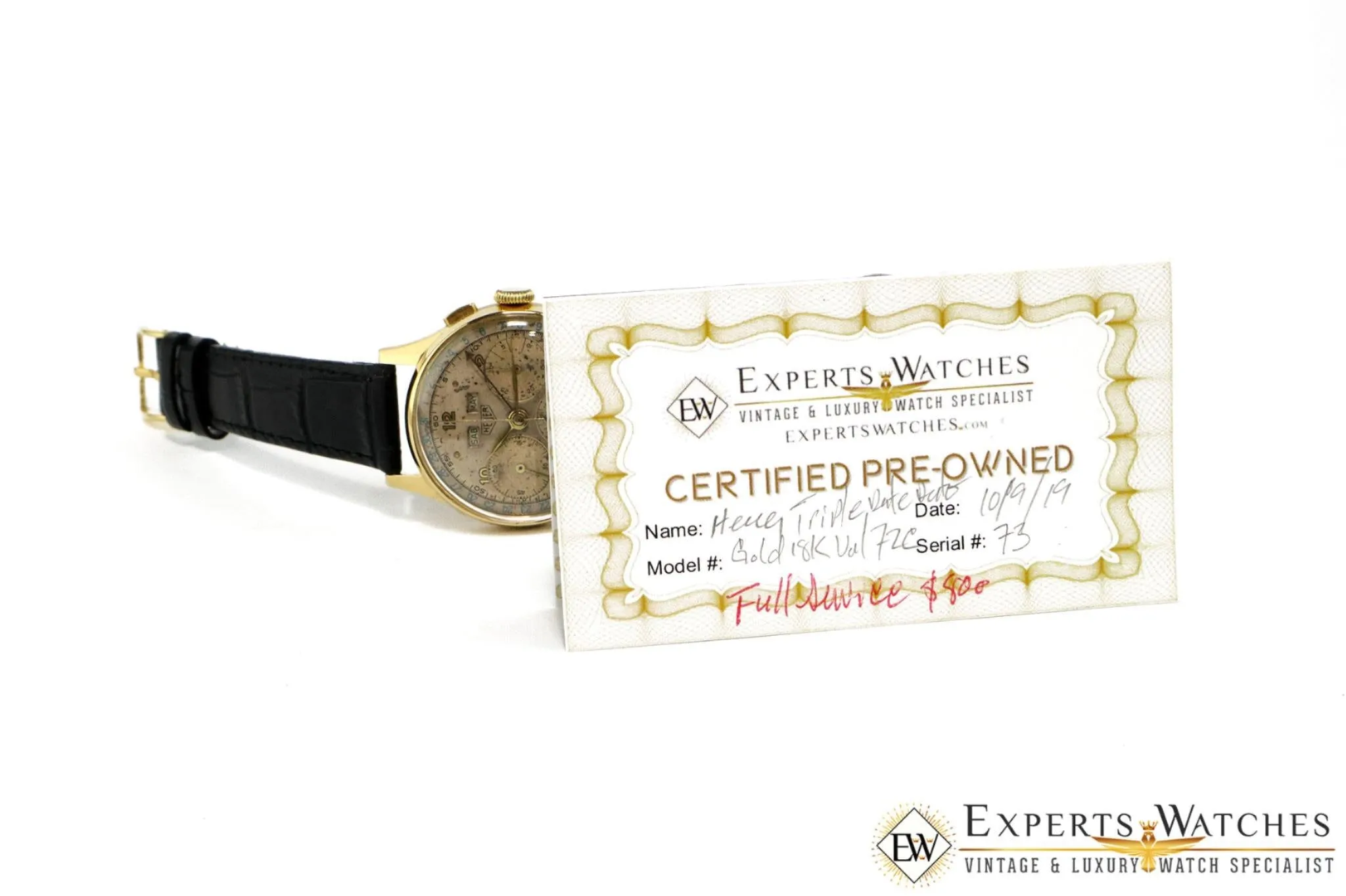 Serviced Vintage 1947 Heuer 2558 18K Gold Dato Compax DATORA Valjoux 72C