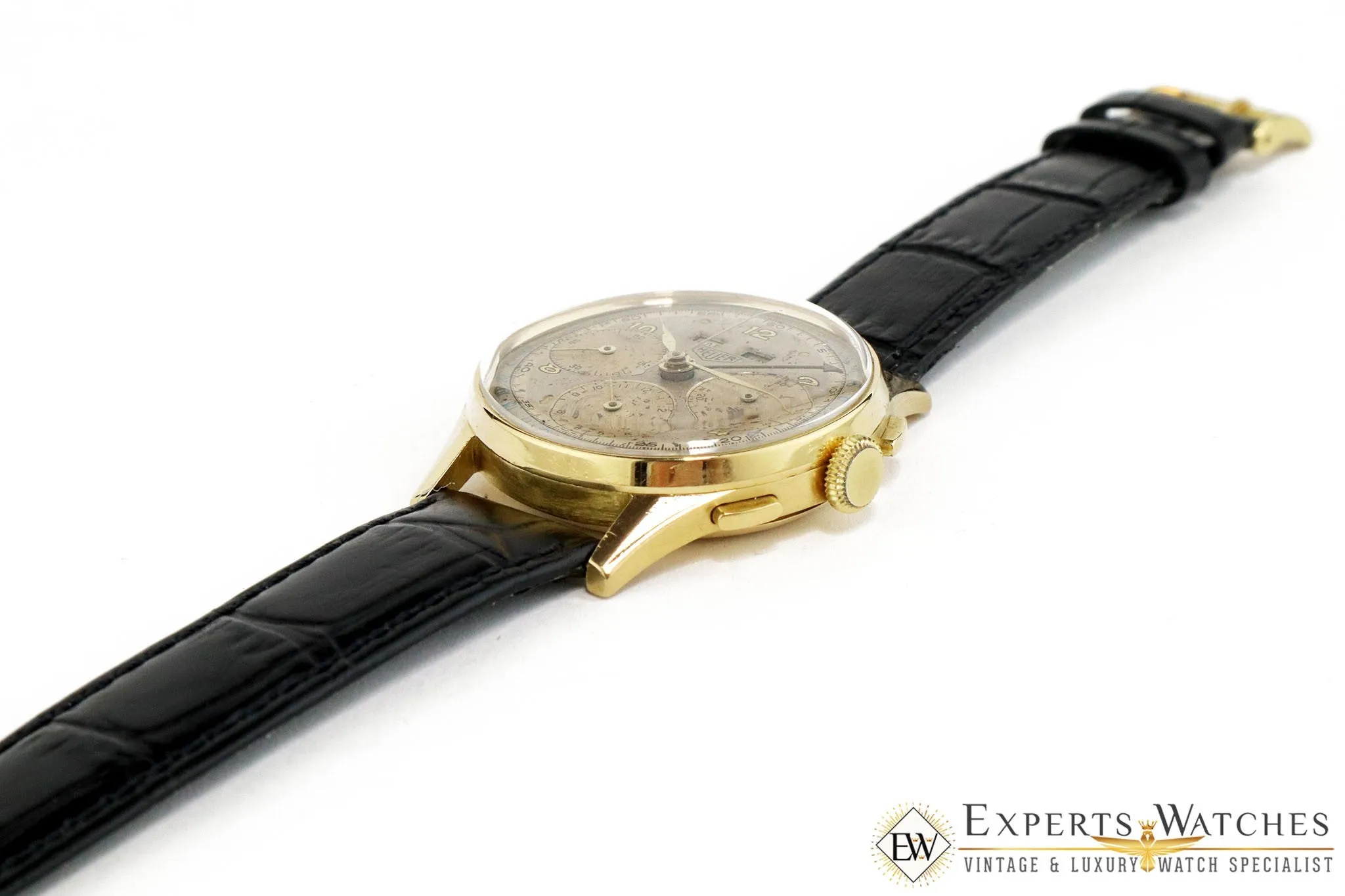 Serviced Vintage 1947 Heuer 2558 18K Gold Dato Compax DATORA Valjoux 72C