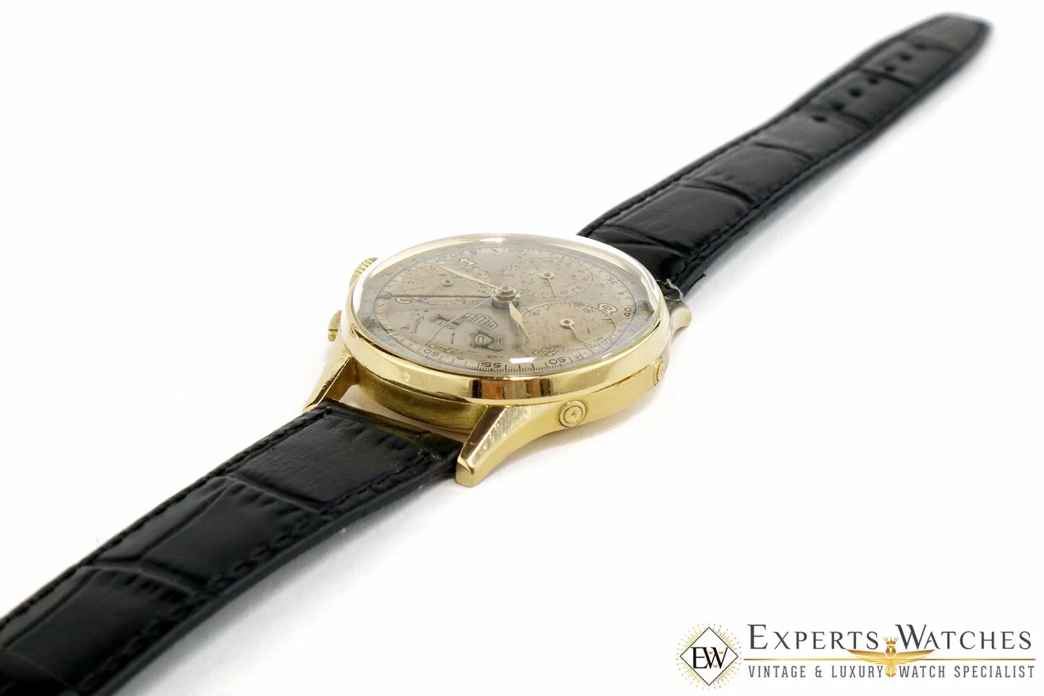 Serviced Vintage 1947 Heuer 2558 18K Gold Dato Compax DATORA Valjoux 72C
