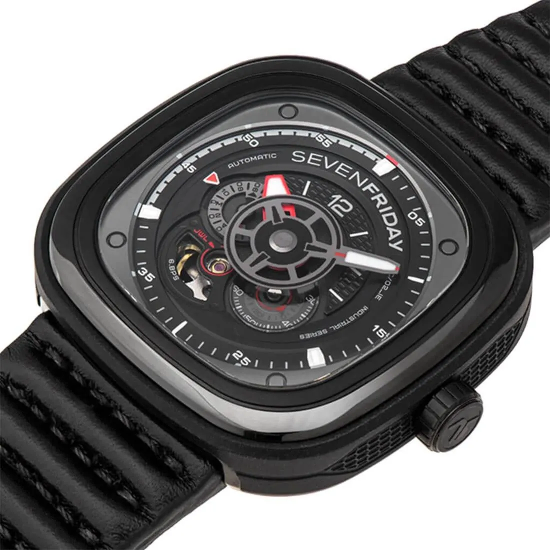 SevenFriday Men's Automatic Watch - Racer III Power Reserve Sport Leather Strap | P3C-02