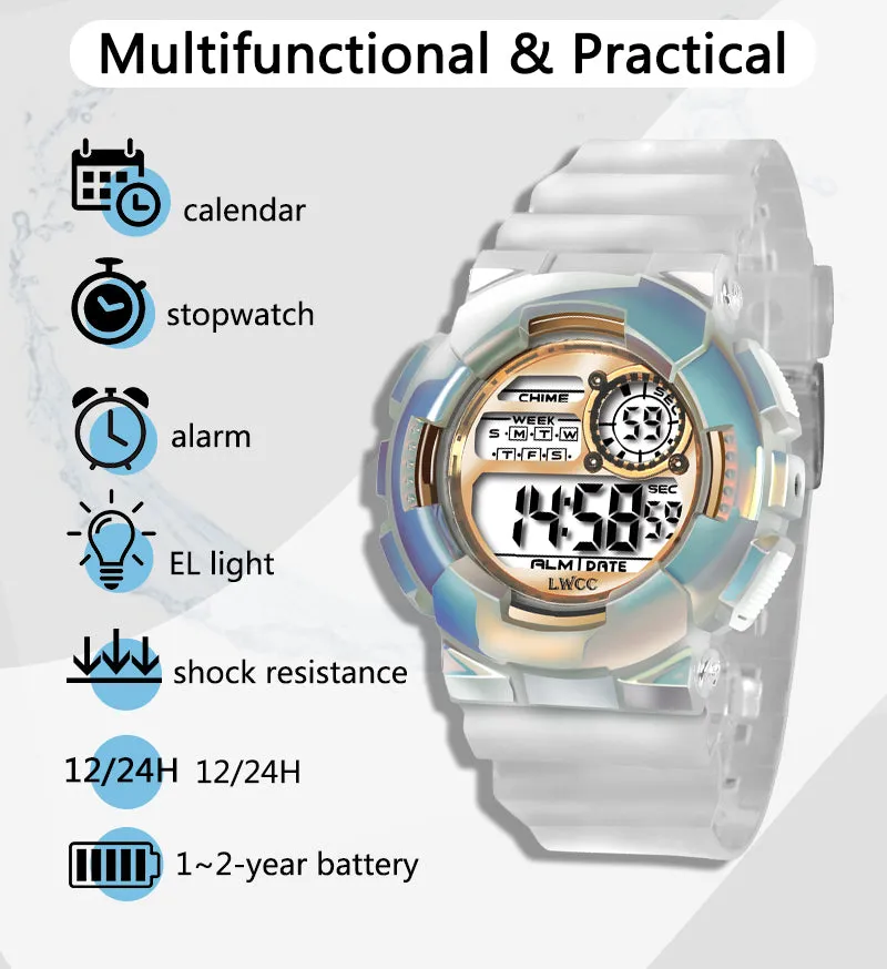 Sidiou Group Fashion Multifunction LED Digital Watch For Women Waterproof Casual Sports Watches Ladies Transparent Electronic Wristwatch