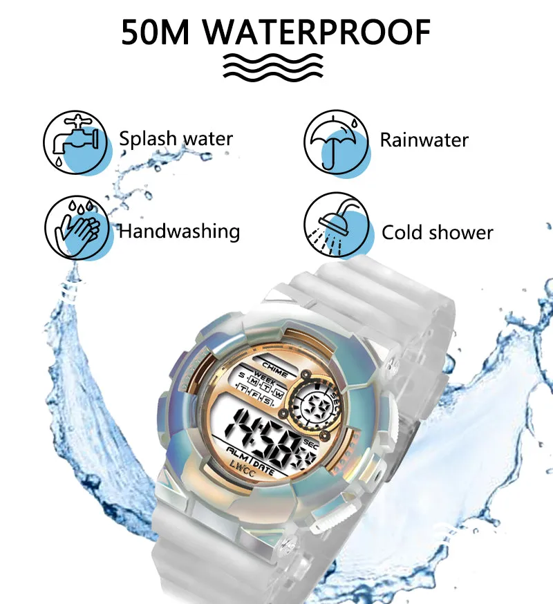 Sidiou Group Fashion Multifunction LED Digital Watch For Women Waterproof Casual Sports Watches Ladies Transparent Electronic Wristwatch
