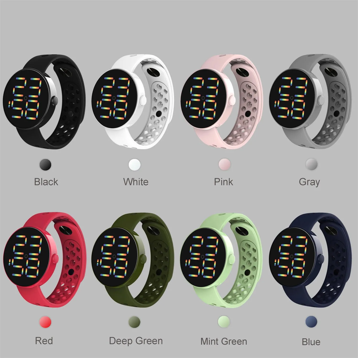 Sidiou Group New Fashion LED Digital Watch For Women Round Dial Sports Electronic Wrist Watch Waterproof Breathable Silicone Watches