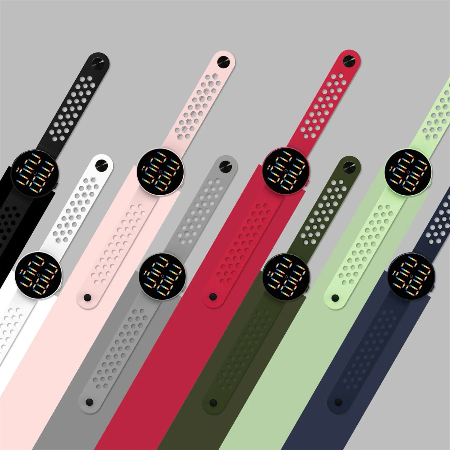 Sidiou Group New Fashion LED Digital Watch For Women Round Dial Sports Electronic Wrist Watch Waterproof Breathable Silicone Watches