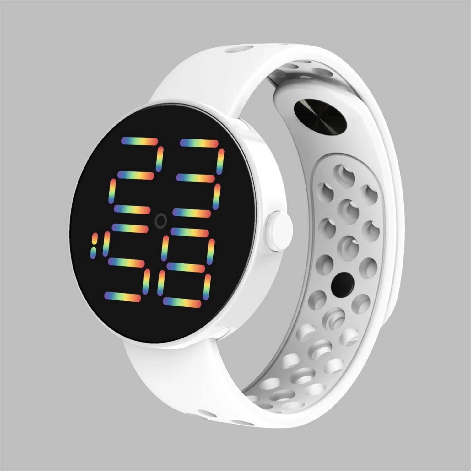 Sidiou Group New Fashion LED Digital Watch For Women Round Dial Sports Electronic Wrist Watch Waterproof Breathable Silicone Watches