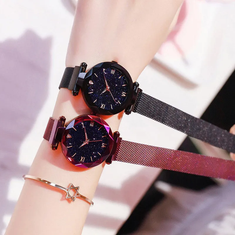 Sidiou Group Wholesale Women's Fashion Starry Sky Watches Magnet Buckle Mesh Belt Diamond Quartz Clock Luminous Dial Women Dress Watch