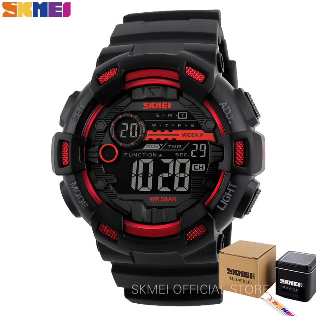 SKMEI Outdoor Sport Watch Men Multifunction 5Bar Waterproof PU Strap LED Display Watches Chrono Digital Watch Reloj Hombre 1243
