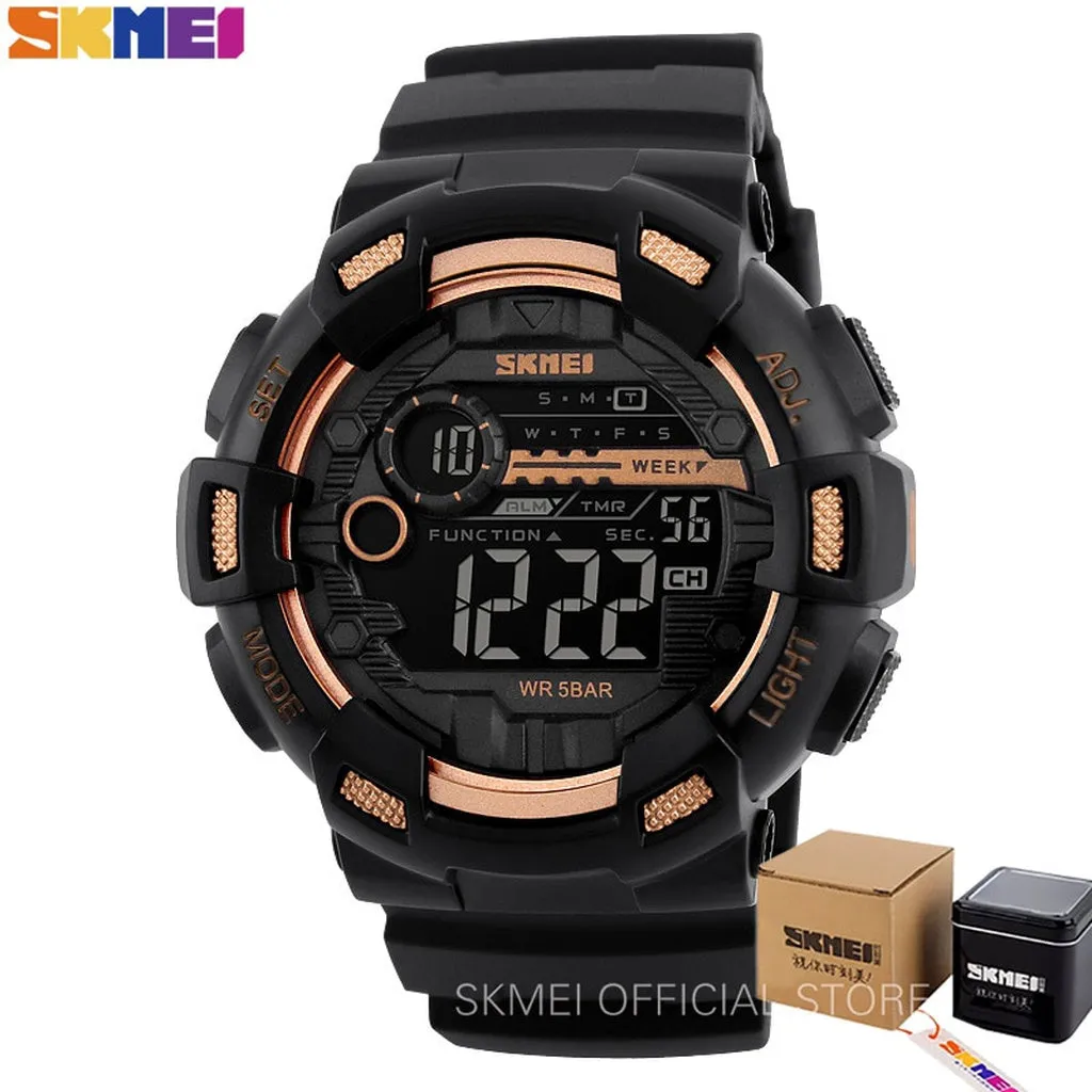 SKMEI Outdoor Sport Watch Men Multifunction 5Bar Waterproof PU Strap LED Display Watches Chrono Digital Watch Reloj Hombre 1243