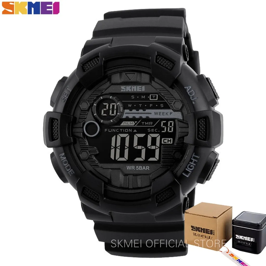 SKMEI Outdoor Sport Watch Men Multifunction 5Bar Waterproof PU Strap LED Display Watches Chrono Digital Watch Reloj Hombre 1243