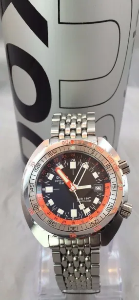 Sold!!! Doxa Sub 750 GMT Sharkhunter Diving Watch Limited Edition Black Dial Extra Strap