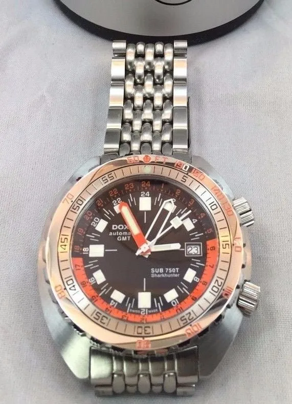 Sold!!! Doxa Sub 750 GMT Sharkhunter Diving Watch Limited Edition Black Dial Extra Strap
