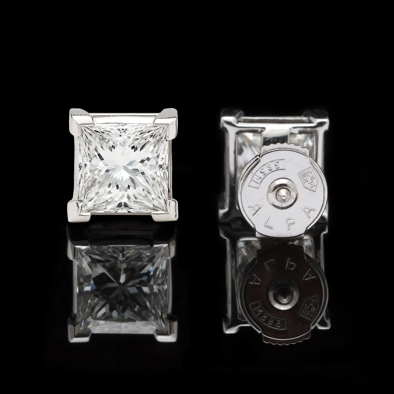 Spectacular F/VS1 Princess Cut Diamond Earrings