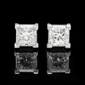 Spectacular F/VS1 Princess Cut Diamond Earrings