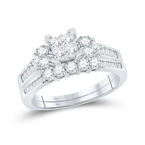 Splendid Jewellery 10kt White Gold Princess Diamond Bridal Wedding Ring Band Set