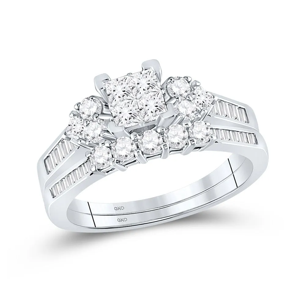 Splendid Jewellery 10kt White Gold Princess Diamond Bridal Wedding Ring Band Set