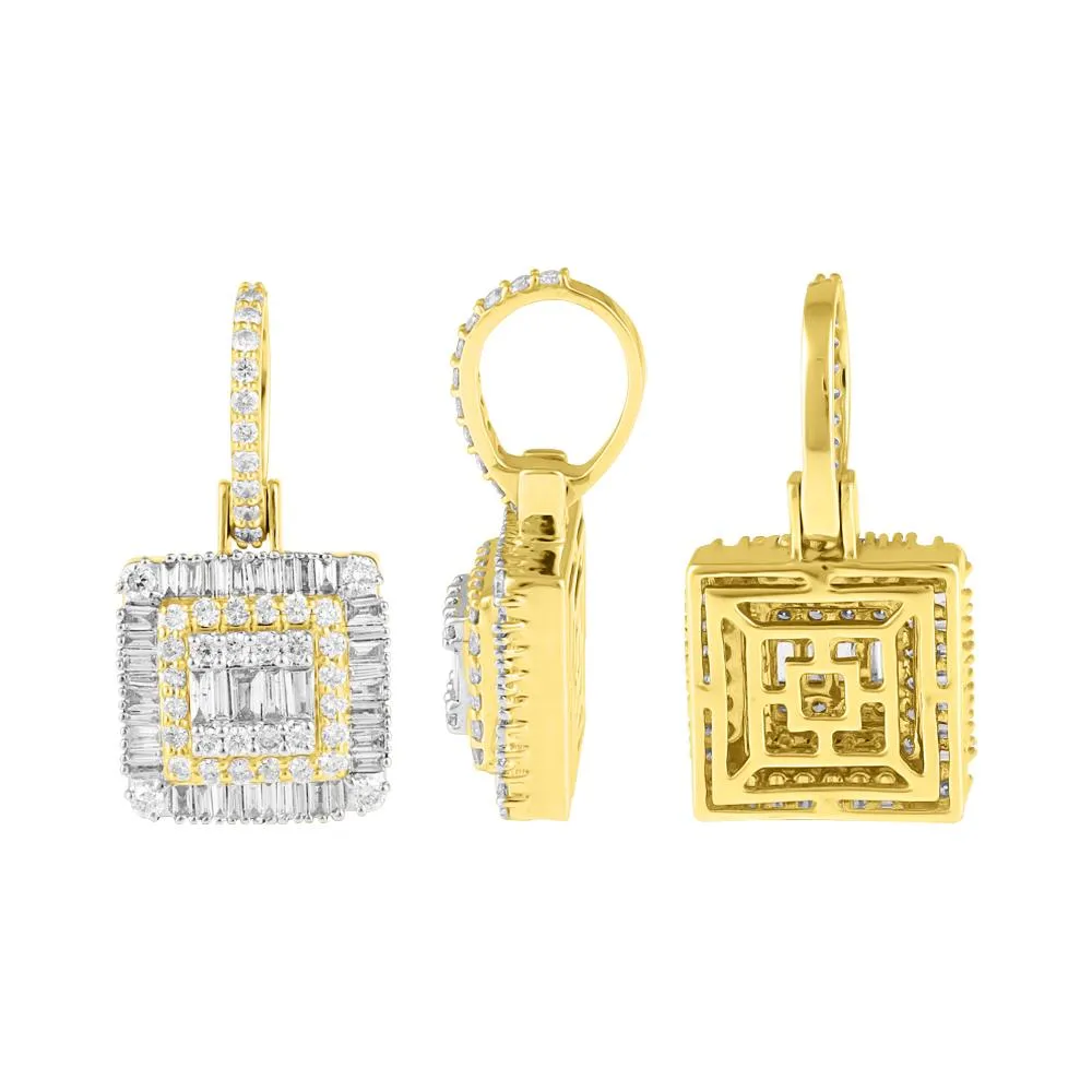Square Baguette Diamond Pendant .86cttw 10K Yellow Gold