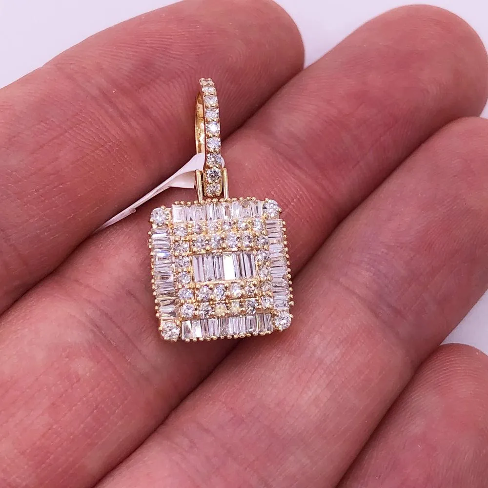Square Baguette Diamond Pendant .86cttw 10K Yellow Gold