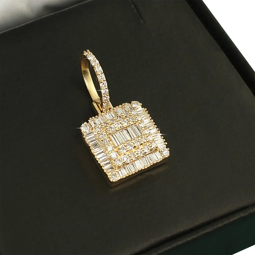 Square Baguette Diamond Pendant .86cttw 10K Yellow Gold