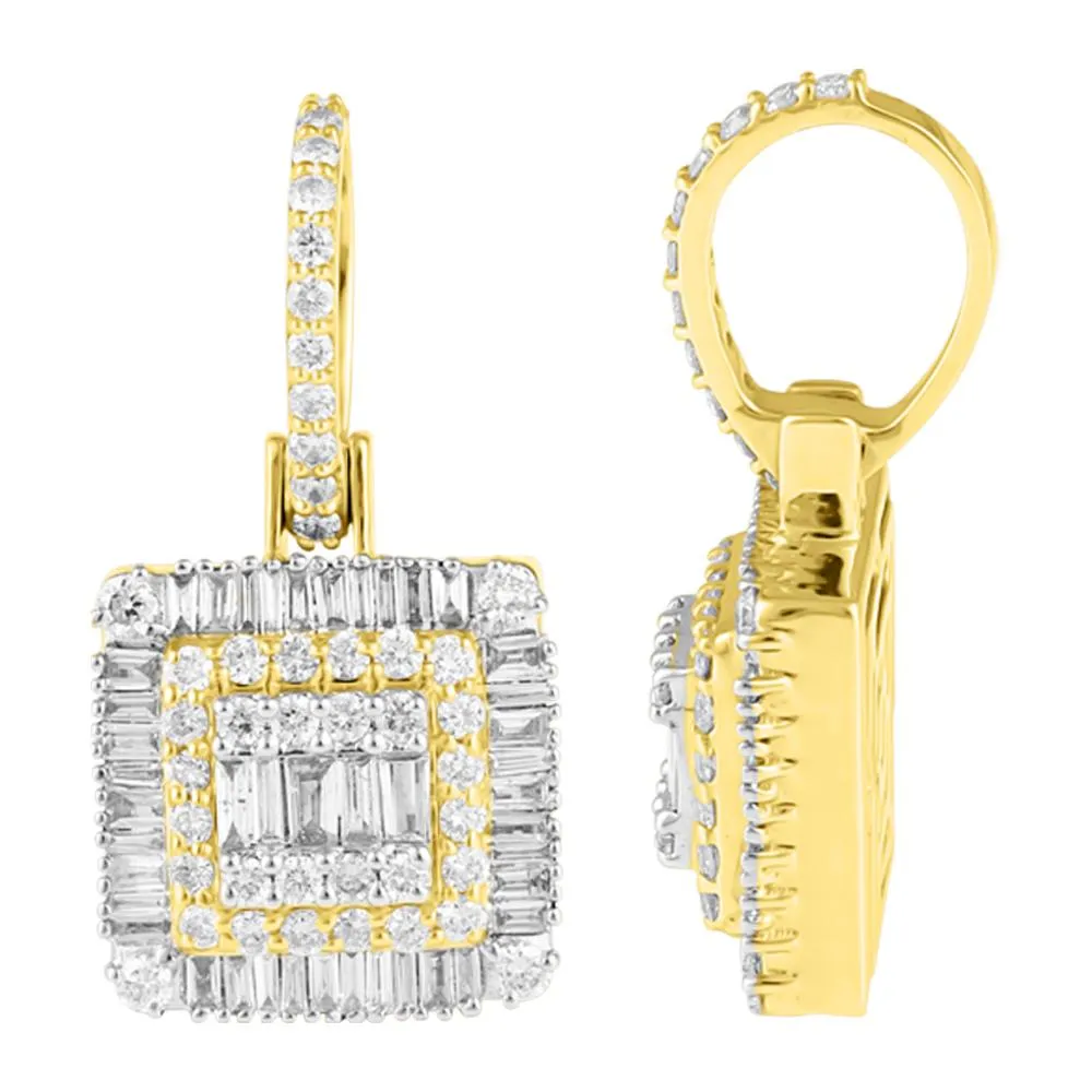 Square Baguette Diamond Pendant .86cttw 10K Yellow Gold