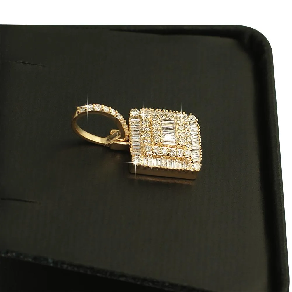 Square Baguette Diamond Pendant .86cttw 10K Yellow Gold