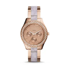 Stella Multifunction Two-Tone Stainless Steel and Acetate Watch, Rose Gold | Fossil®